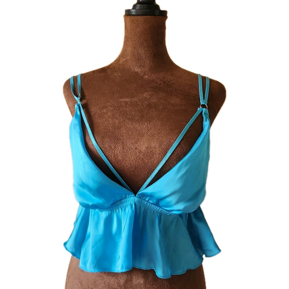 Primark Bra Top Satin Ruffle Blue Women's Size XL 14/16 Fairy Whimsy Strappy‎